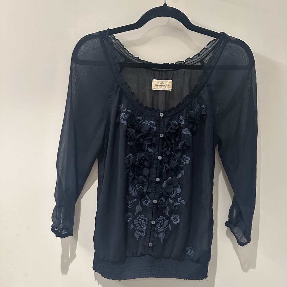 Abercrombie and Fitch Navy Sheer Blouse